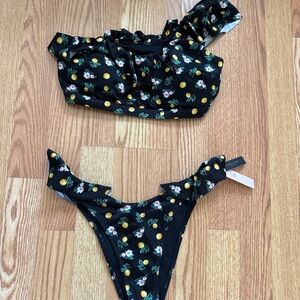 Victoria's Secret Black Floral Bikini Set (Top Medium, Bottom- Small)